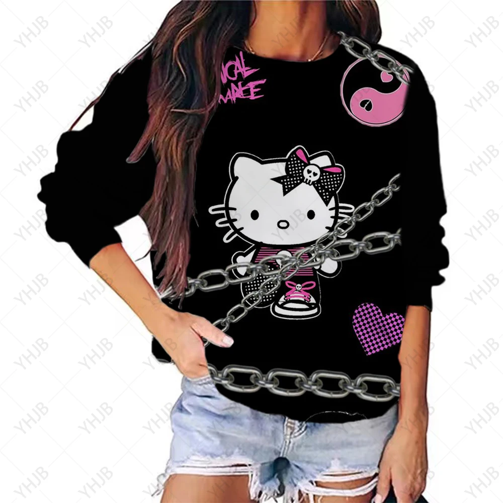 

Hello Kitty Streetwear Christmas Style 2023 New Autumn Harajuku Round Neck Casual Women's Long Sleeve Sweatshirt Tops 2K
