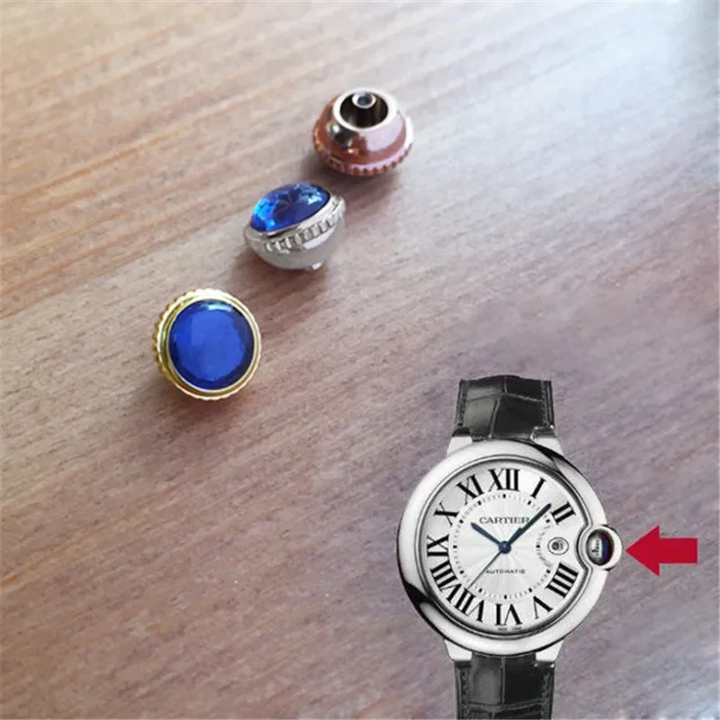 

waterproof blue sapphire crystal watch crown for Cartier Ballon Bleu watch adjust time parts