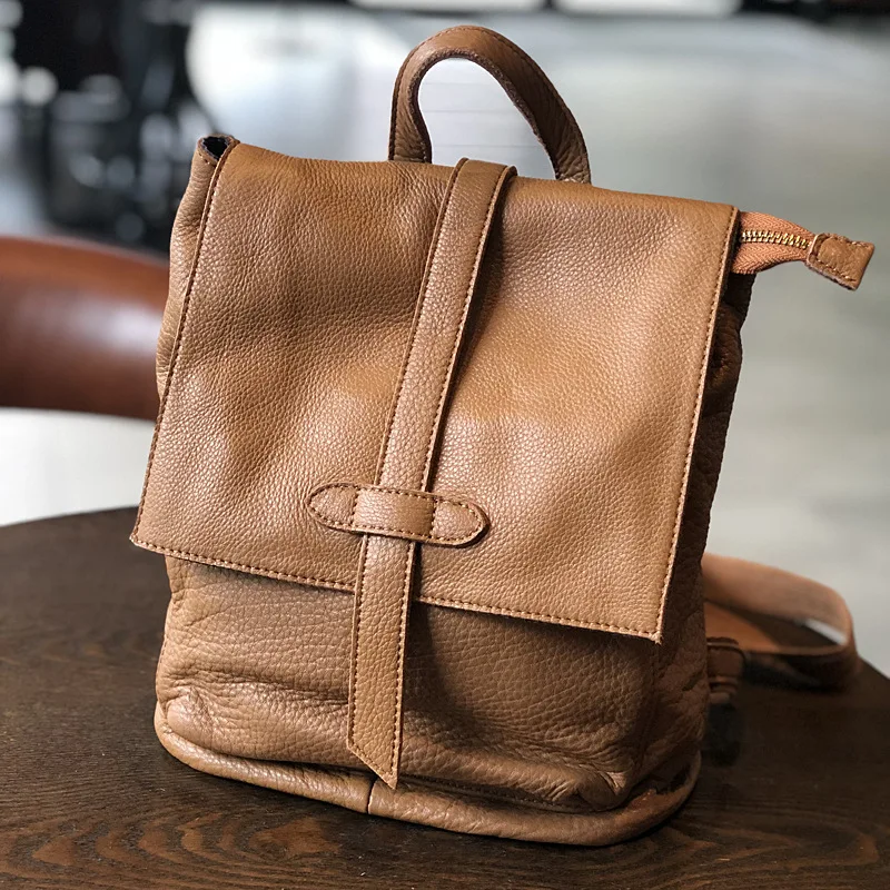 

Top layer cowhide backpack Women's vintage leather backpack 2023 Simple casual travel bag Soft leather handmade bag