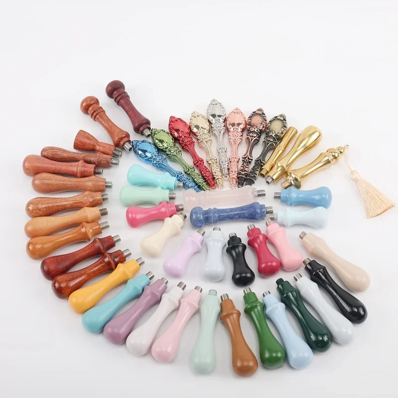Macaron Color Sealing Wax Metal Handle European Style Wooden Hand Ledger Perimeter Roman Pillar Grip Handle sealing wax beads seal wax seal wax sticks