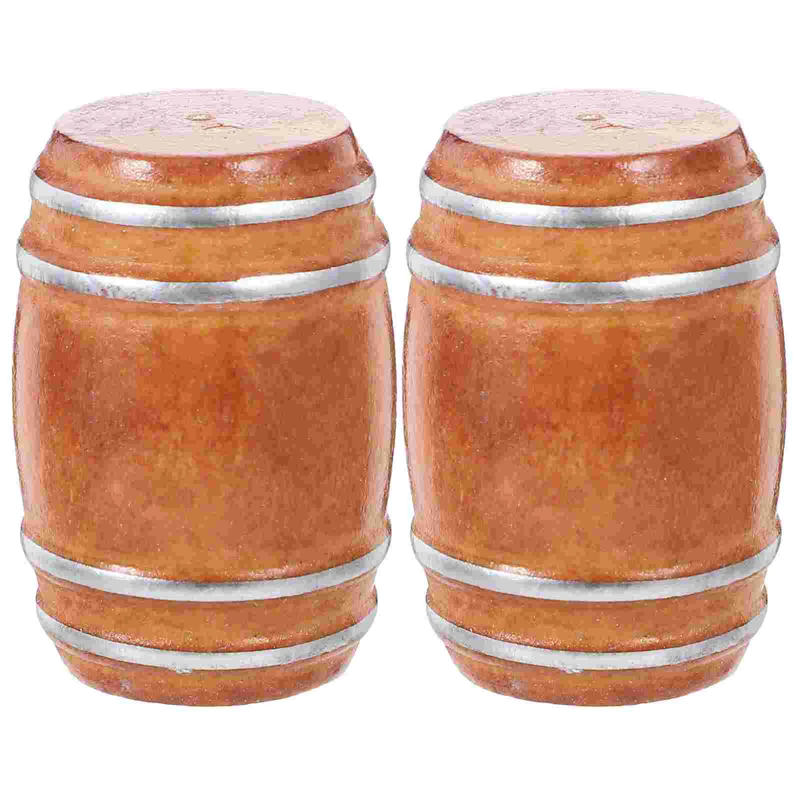 

2 Pcs Decorations Dollhouse Bar Accessories Child Whiskey Barrel for Home Wood Mini Adornment