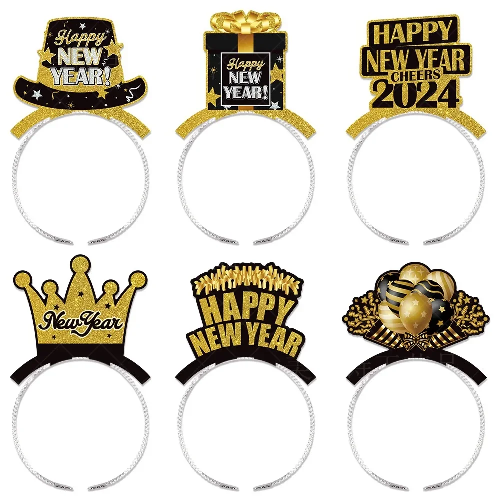 

2024 Black Gold New Year Hair Hoops New Year Party Hair Band Dress Up Photography Props Cheer 2024 Gifts Hat Happy New Year