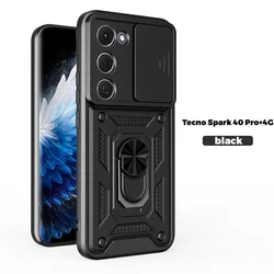 Shockproof Armor Case with Magnetic Holder Ring and Lens Protection for Tecno spark 40 pro+ (SJ - Black)