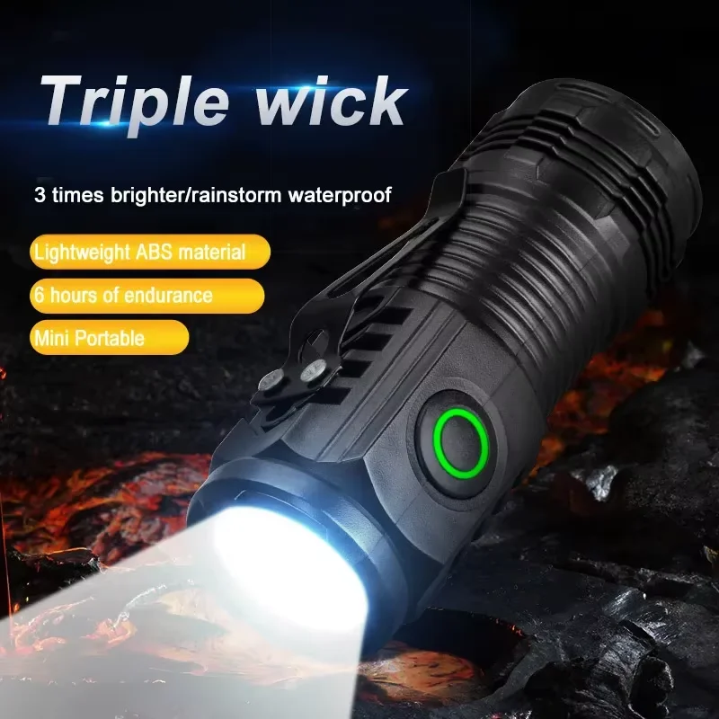 Portable Mini LED Flashlight 3LED Ultra Strong Light Flash Light USB Rechargeable Built-in Battery with Pen Clip 2