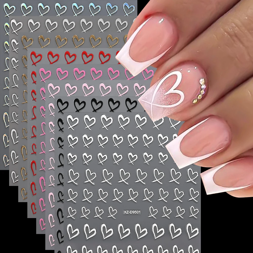 8 Blatt 3D süße Liebe Herz Nagelaufkleber rosa schwarz weiß Silber Gold Graffiti Herz Nagelaufkleber selbstklebend 8 * 10 cm Nageldekoration – Detail 1