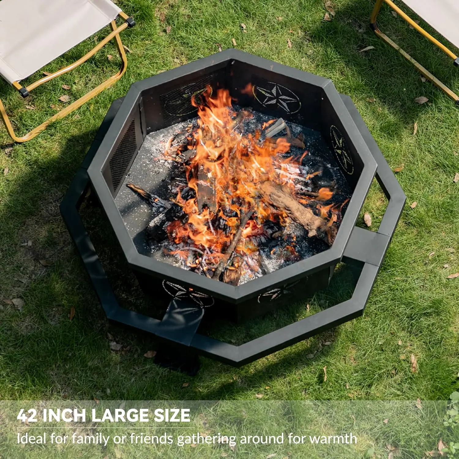 43 Inch Octagonal Fire Pit,Wood Burning Firepit for Bonfire, Firepits for Outside,Camping, Backyard, Patio,Bonfire,Garden