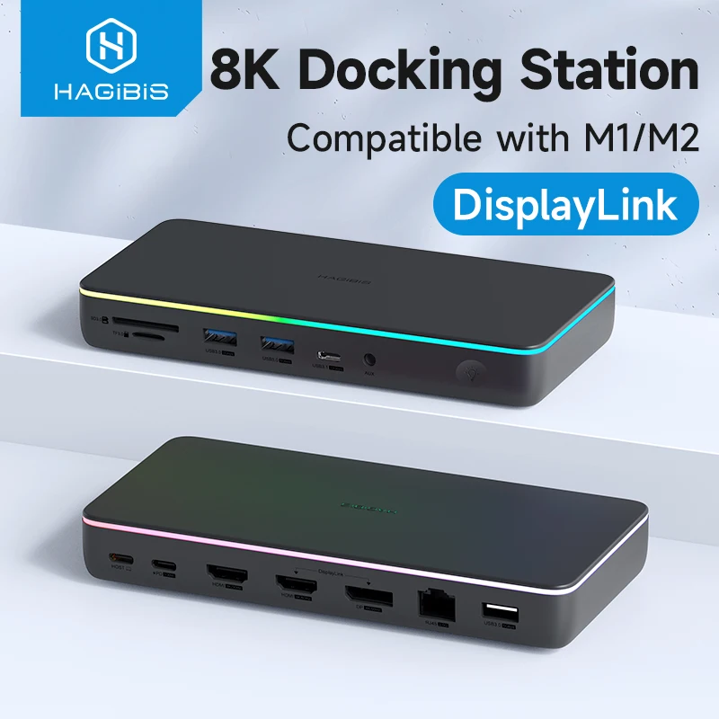 Hagibis DisplayLink USB C Docking Station Triple Display 3 Monitors