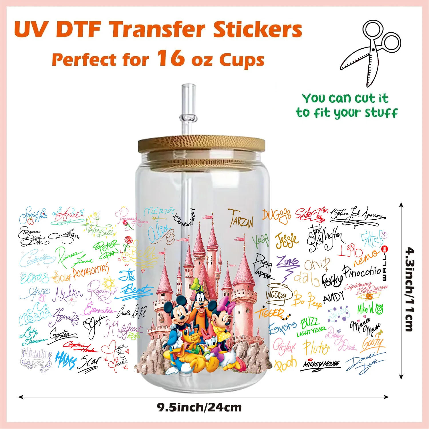 3D Stickers Cup Wraps 3D Wall Stickers UV DTF Wrap Transfer Movie Princess Series Easy peel waterproof DIY Decals 3D transfers uvdtf crystal stickers 16oz uv dtf tumbler cup wraps sticker