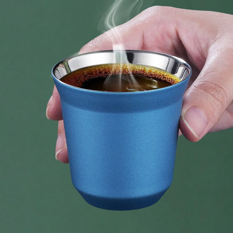 Neue Büro Kaffeetasse 80 ml Edelstahl Doppelwandige Wärmeisolierung Mini Kaffeekapsel Tasse – Detail 3
