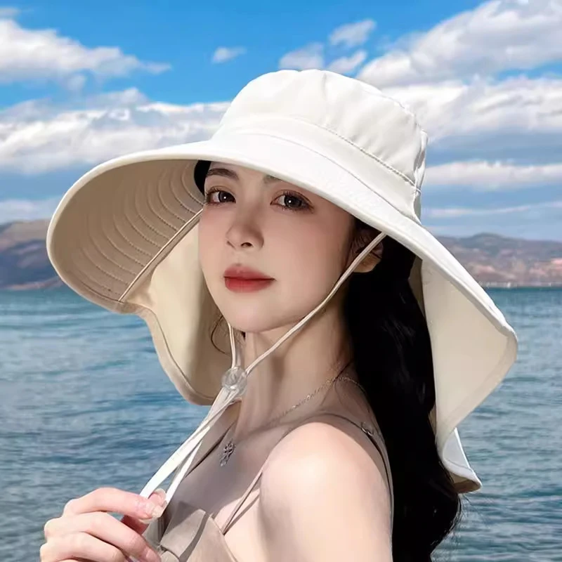 Summer Hats Outdoor UV Anti Neck Protection Sun Visors For Lady Fishing Hiking Wide Brim Shawl Sunscreen Ponytail Caps For Women