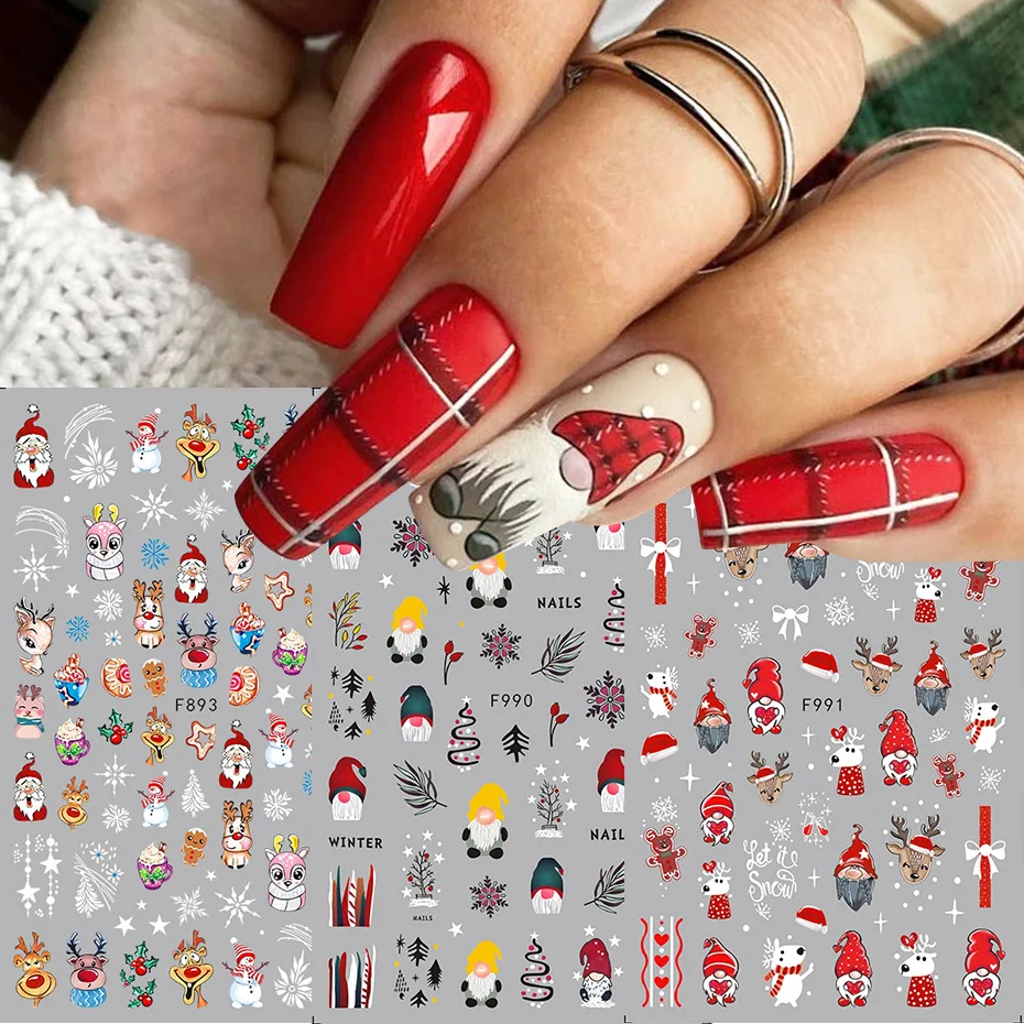 

Merry Christmas Penguin Nail Art Sticker Deer Santa Claus Decal New Year Nail Decorations Sticker Manicure Accessories 3D Slider