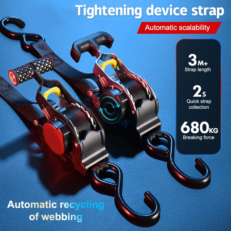 Retractable Auto Ratchet Strap 1PC For Motorcycles Convenience Luggage Straps cargo straps,luggage strap,cargo tie down strap,tie down straps,lashing strap