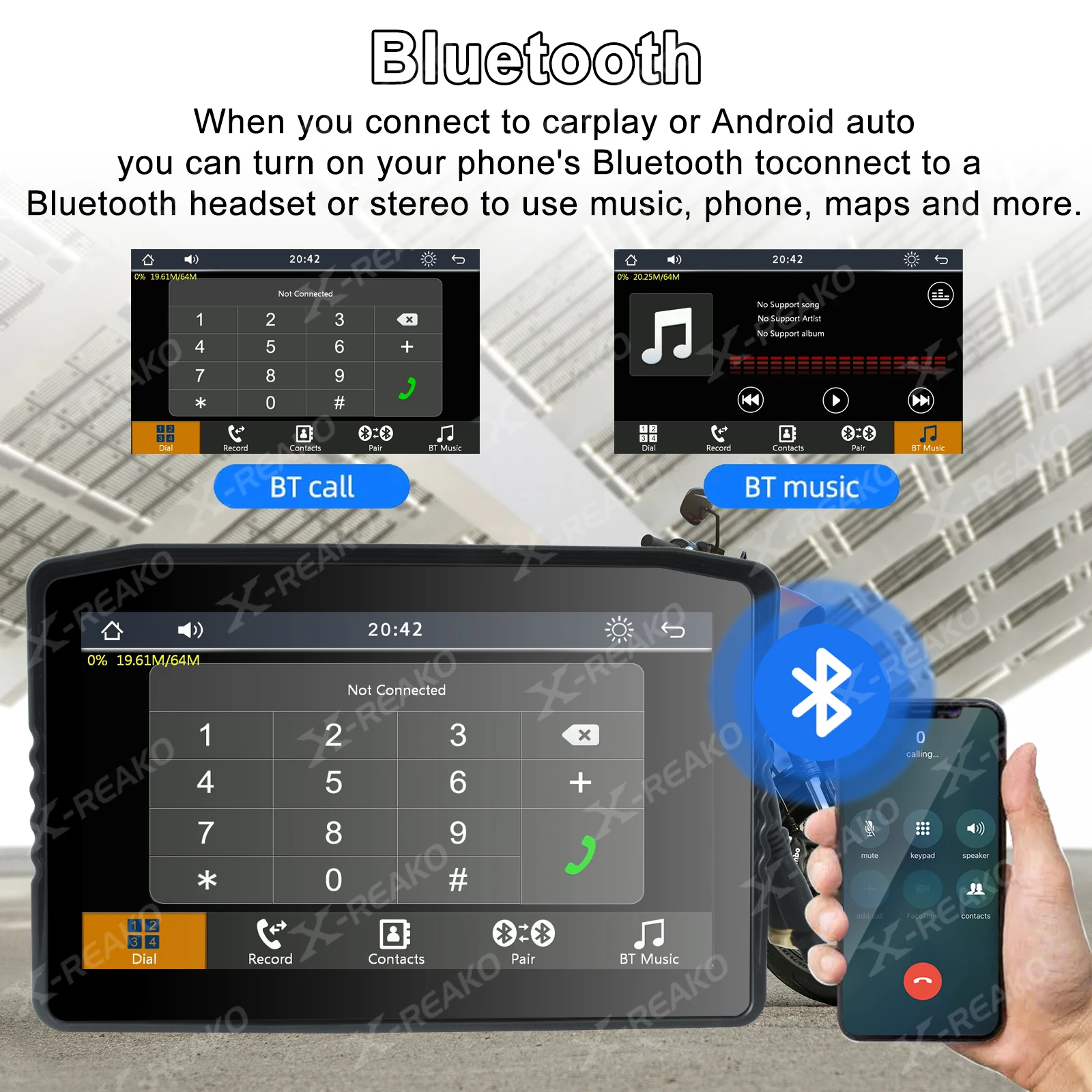 X-REAKO 6.25-inch MP5 Motorcycle Portable PND Voice Assistant GPS Bluetooth HD Touch Screen TPMS DVR Android Auto&Carplay