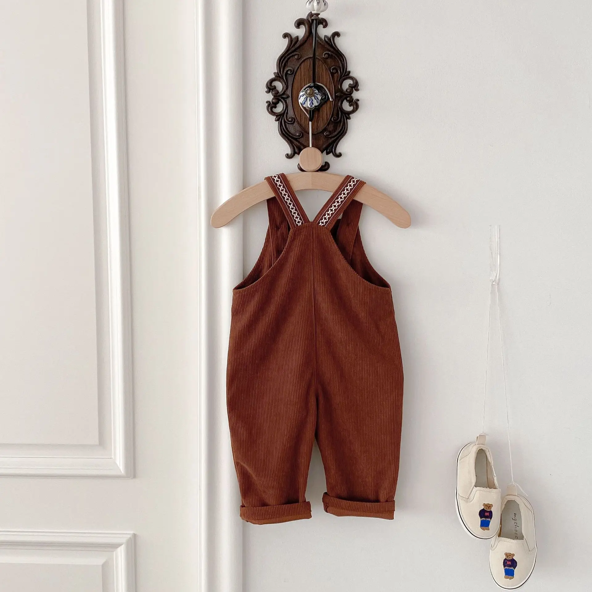 2025 Spring New Children Loose Corduroy Overalls Baby Girls Solid Casual Pants Boys Comfortable Strap Trousers Kids Clothes