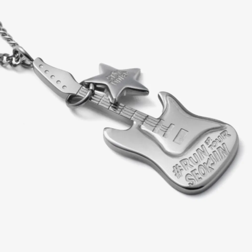 【JIN】RUNSEOKJIN TOUR Necklace 公式 Jin Tour Guitar Pendant Necklace: BTS Army Stainless Steel