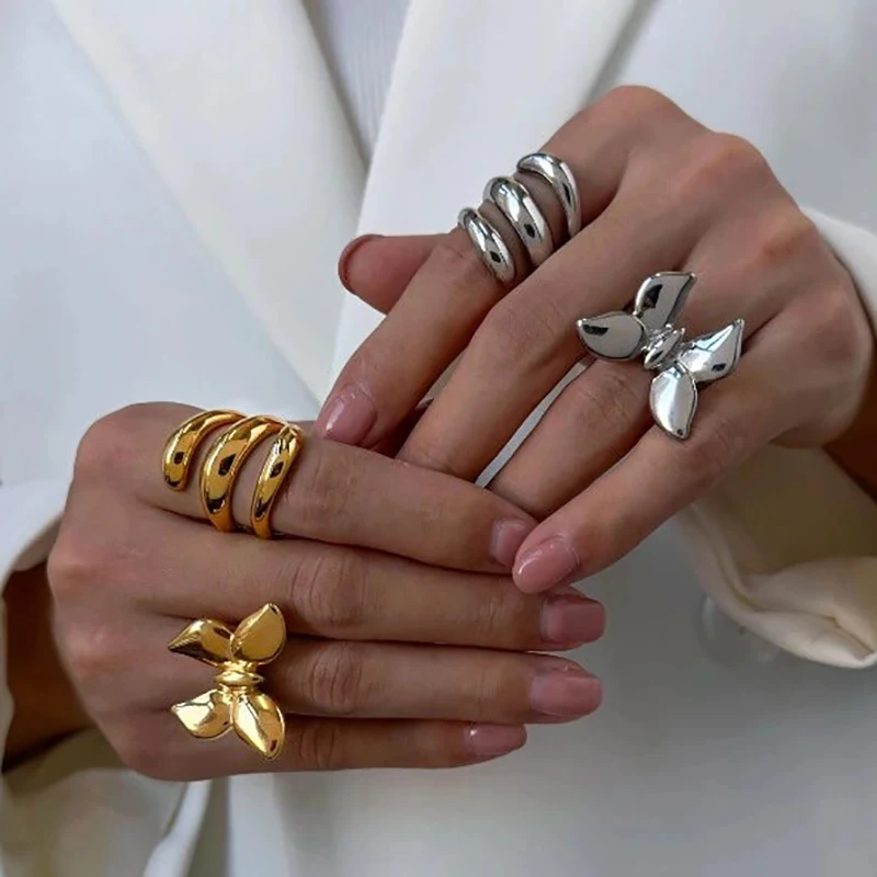 Premium Stainless Steel Metal Polished Butterfly Knuckle Ring for Women Unusual Hypoallergenic Cute Insects Jewelry Wholesale