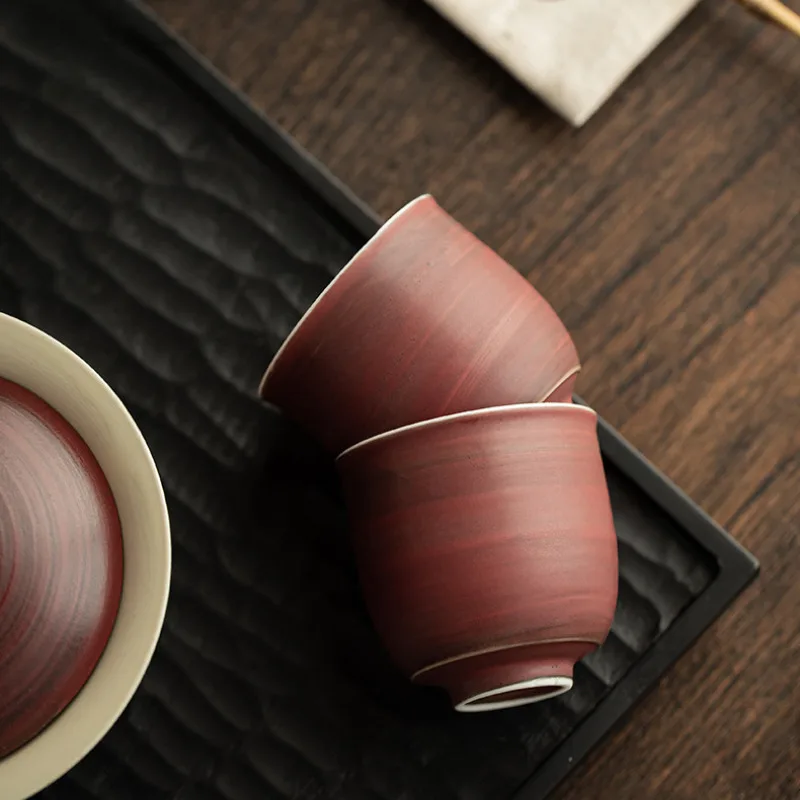 45ML Japanese Pink Yin Ceramic Tea Cup Handmade Brush Turquoise Small Single Master Cup Meditation Cup Tea Pair Kung Fu Teaset