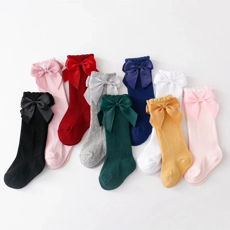 0-7Years Old Cotton Baby Girls Socks With Bows Knee High Children Princess Stocking For Girls Toddler Kids Long Sock Autumn New cotton knee socks knee length socks over the calf socks