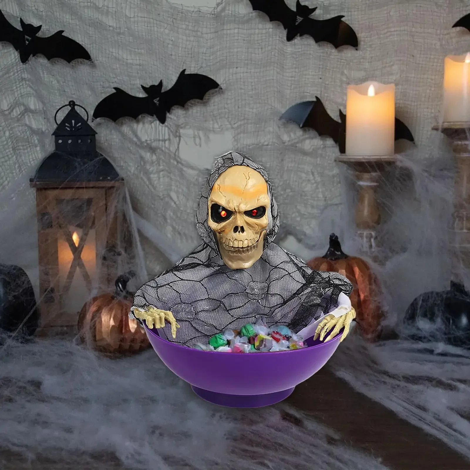 Halloween Candy Bowl Electric Fruit Tray Haunted Party Props Skeleton Bowl for Trick or Treating Halloween Party Decoration