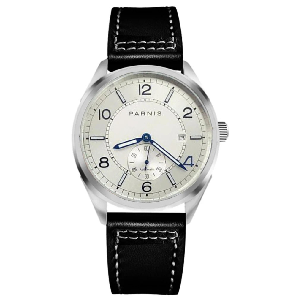 

Parnis 41mm men's top mechanical watch silver case watch silver dial ST1731 Automatic movement date luminous Wrist Watch