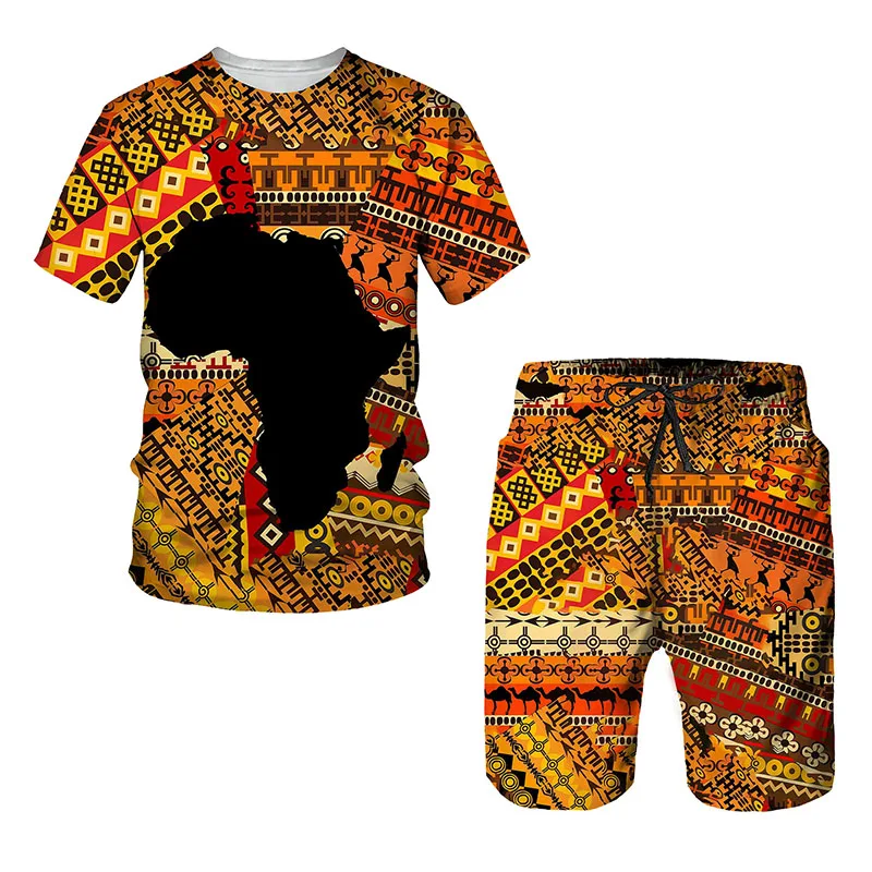 Summer Men's Women's Oversized T Shirt Set 3D Print Africa Dashiki Enthic Style Unisex Colthing Streetwear Casual Tracksuit