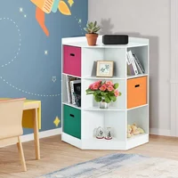 9-Cubby Kids Bookcase with Large Storage Drawers, Children's Corner Cabinet with 6 Cubes and 3 Shelves, Wooden Storage 2