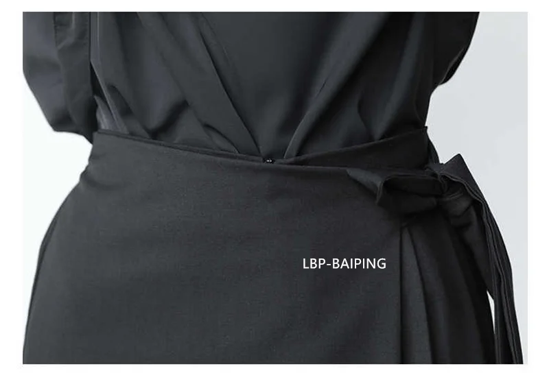 Autumn New 2026 Irregular False Two-piece Skirt Pants Women Black Wide-leg Pant Ladies Elastic Waist Straps Casual Pants Lady