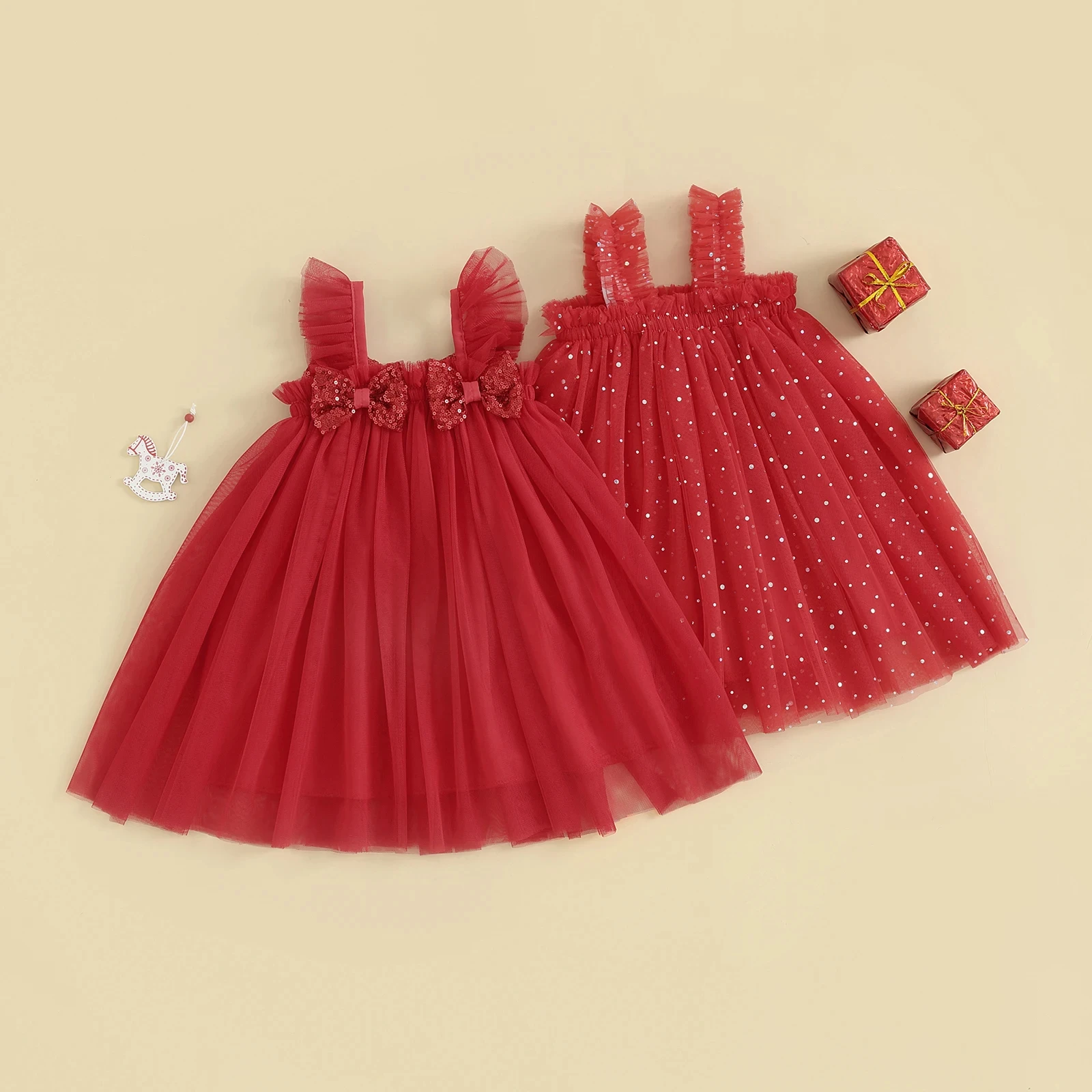 

6M-4Y Toddler Kids Baby Girls Christmas Dress Red Tulle Bow Sequins Party Dresses Newborn Infant New Year Costumes for Girls