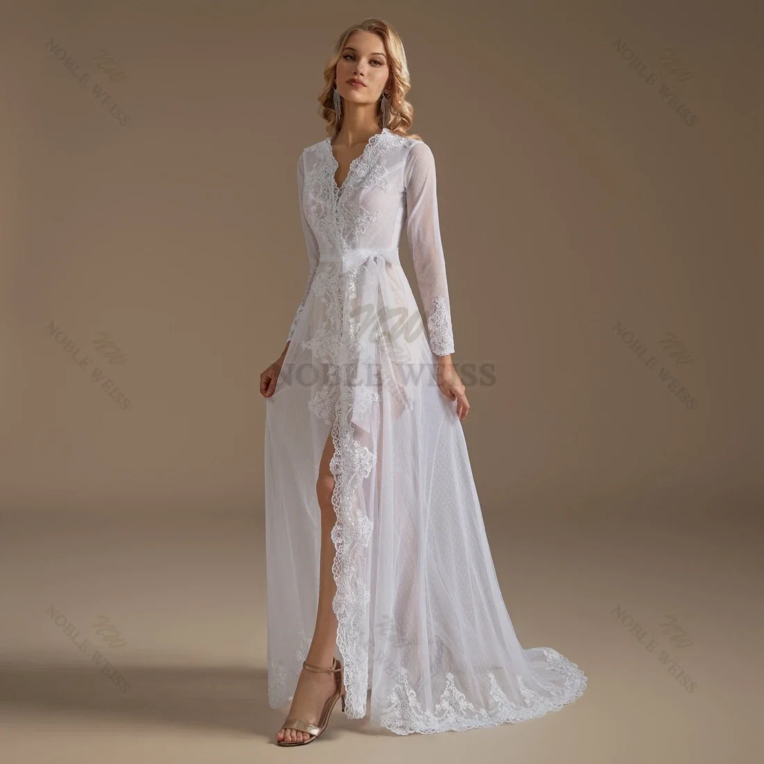 Appliques Bridal Jacket Long Sleeves Wedding Coat Sweep Train
