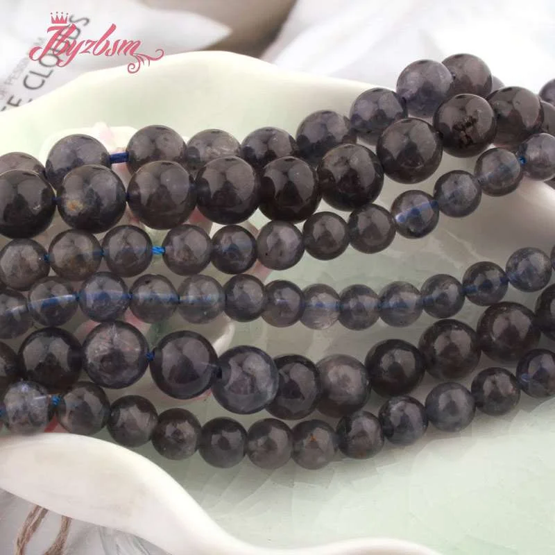 6.8mm Round Natural Stone AA Genuine Blue Cordierite Loose Beads Beads for DIY Needlework Jewelry Making Necklace Bracelet 15