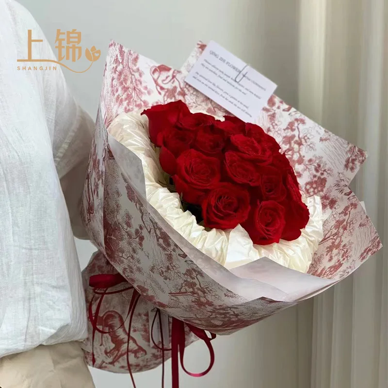 Carta Da Regalo Per Bouquet Fiori 20 Fogli - Impermeabile, Rosa Con Bordo Oro, 58x58 Cm - 3