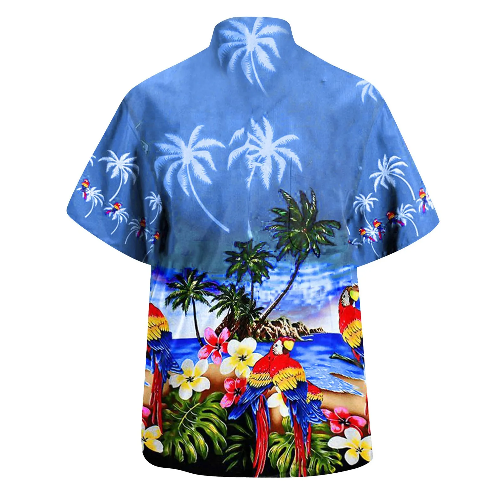 2024 Men's Shirts Hawaii Parrot Leaf Floral Print Party Beach Short Sleeve Lapel Button Up Camisa Plus Size Holiday Ropa Hombre 2