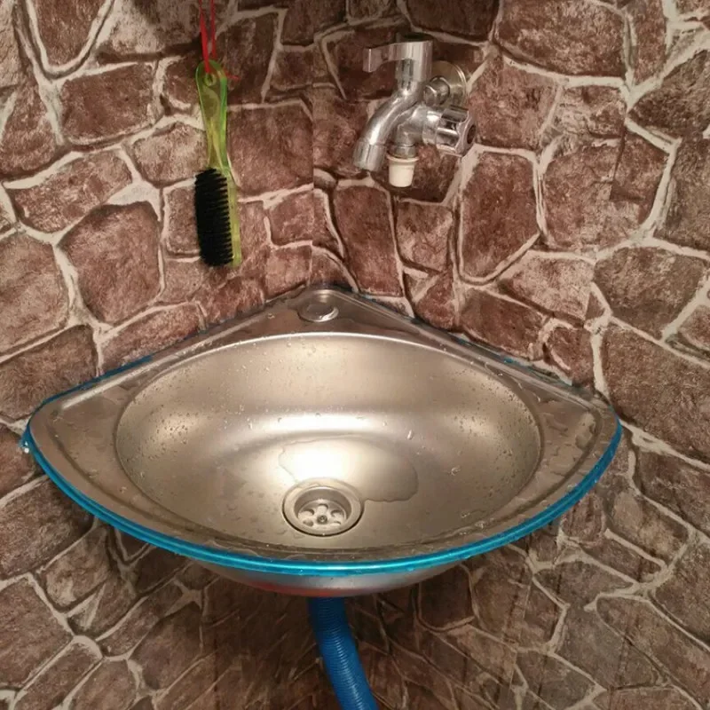 Stainless steel triangle wash basin thick small sink corner wall-mounted single tank bathroom bathroom sink