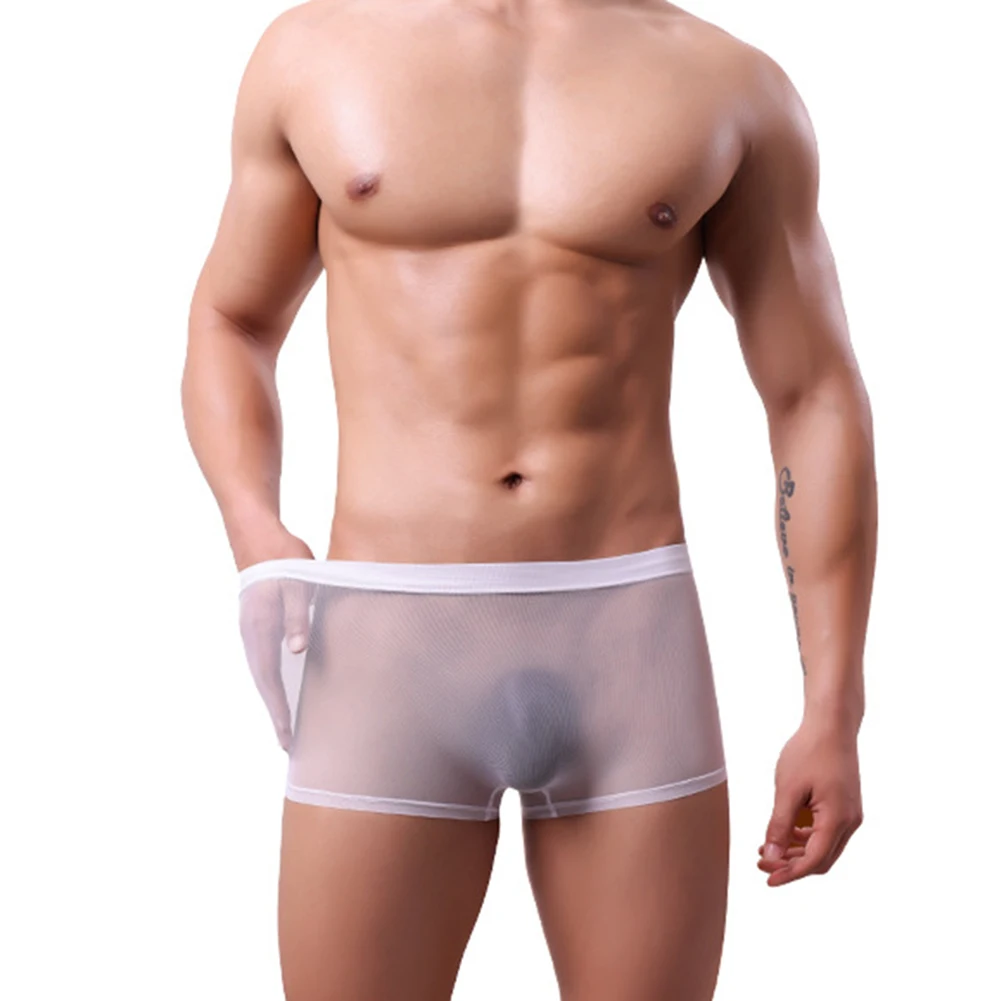 Men Underwear Thin Mesh See Through Breathable Transparent Boxer Shorts Trunks Low Waisted Sexy Boxer Shorts