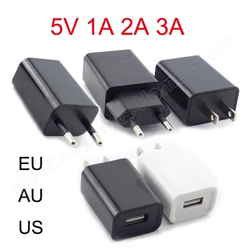 Adaptador USB de viaje de 5V, 1A, 2A, 3A, cargador de teléfono, fuente de  alimentación, banco de energía de carga de escritorio de pared, enchufe  EU/US/AU, negro, blanco - AliExpress