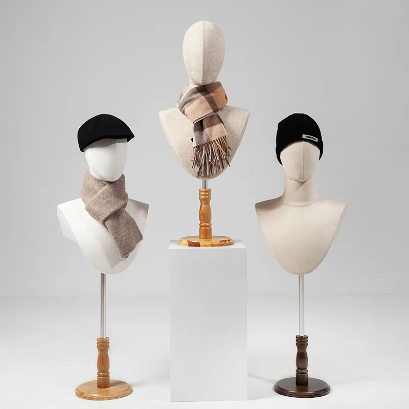 

Fabric Cover Female Mannequin Dummy Head Model with Shoulder Male Manikin Head with Stand for Wig Jewelry Hat Scarves Display