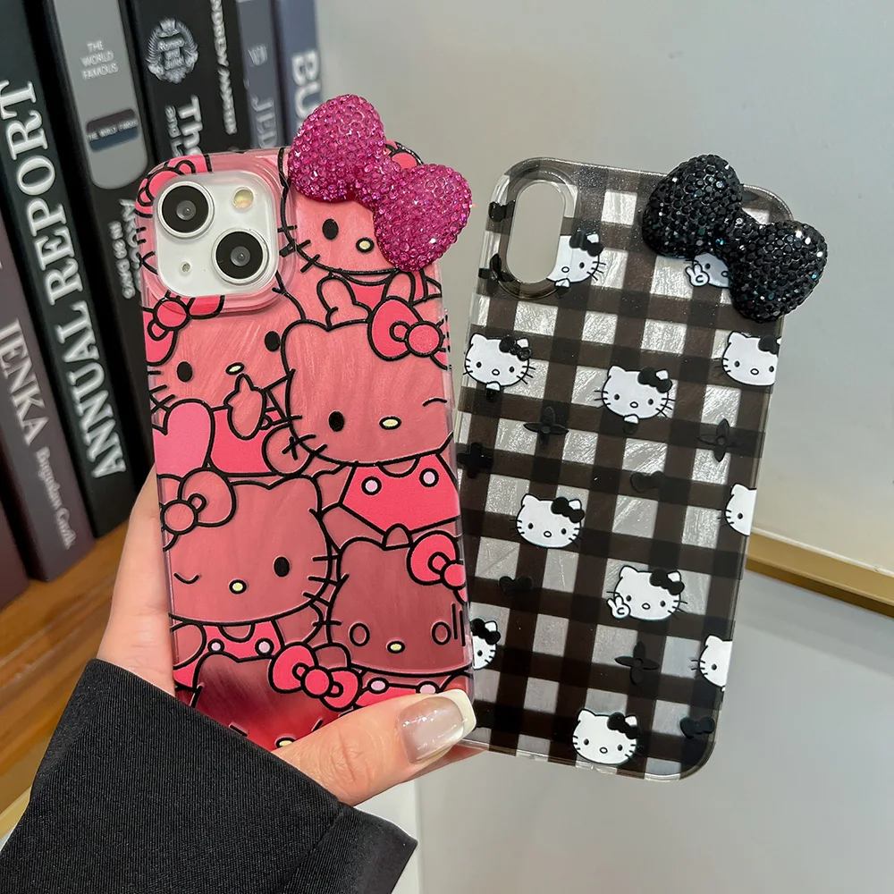 Dazzling 3D Diamond Bow Kitty Laser Lustre Lining Phone Case