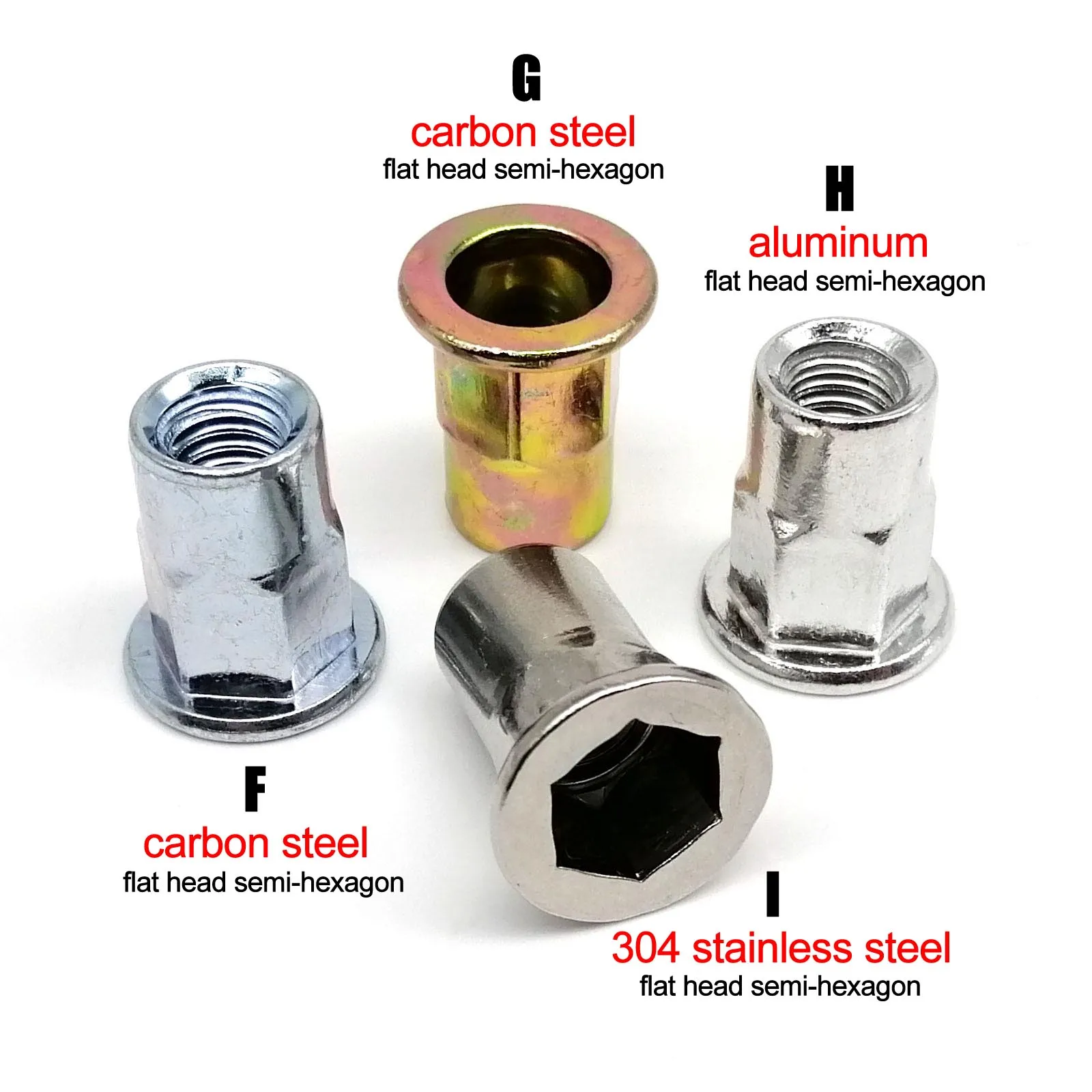20pcs Rivet Nut Insert Rivnut M3 M4 M5 M6 M8 M10 M12 Blind Hexagon Flat Head Carbon Steel Aluminum 304 316 A2 A4 Stainless Steel