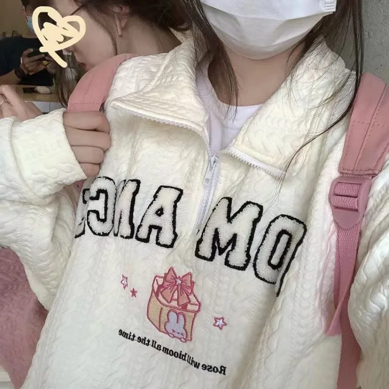 

Kawaii Cartoon White Sweatshirts Women Japanese Style Cute Pink Hoodie Female Harajuku Preppy Fashion Sweet Girls Top