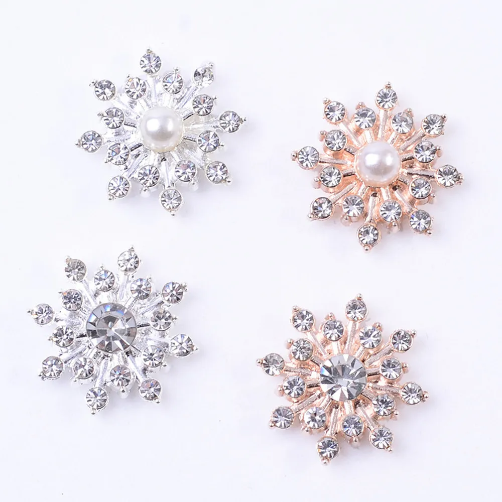 

Rhinestone Snowflake Embellishments 30pcs Vintage Metal Flatback Buttons Flower Wedding Decoration DIY Craft Supplies