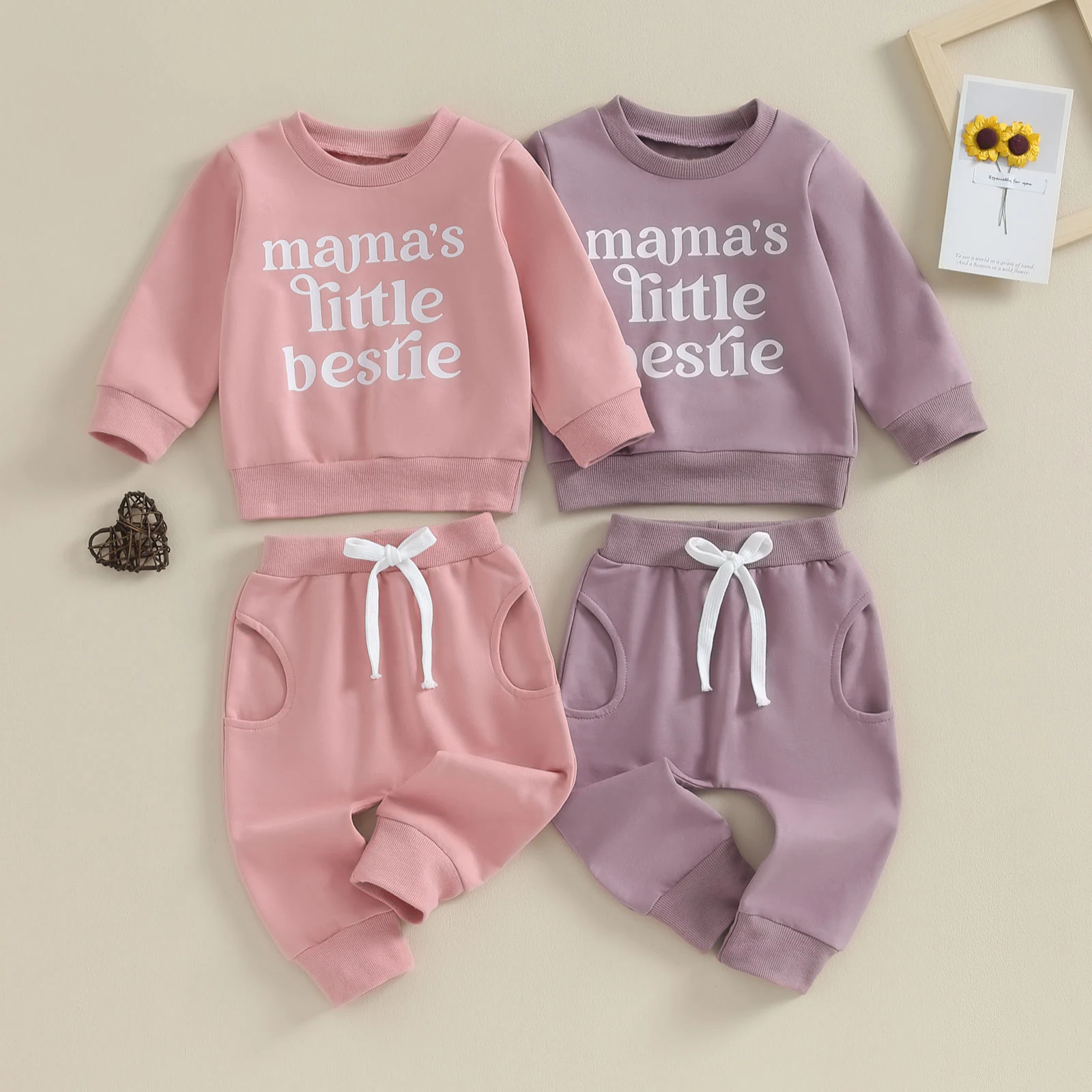 

Toddler Girl Spring Fall Clothes Set Letter Print Long Sleeve Pullover Sweatshirt Solid Color Long Pants 2Pcs Girls Outfit Suits