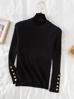 2023 women thick sweater pullovers khaki casual autumn winter button o-neck chic sweater female slim knit top soft jumper tops - Image 6