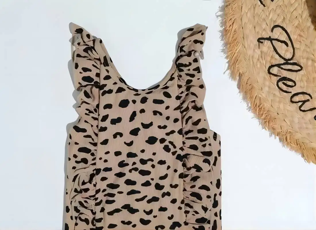 Leopard Print Swimsuit for Infants, Baby Swimming Wear, Fashion Suits