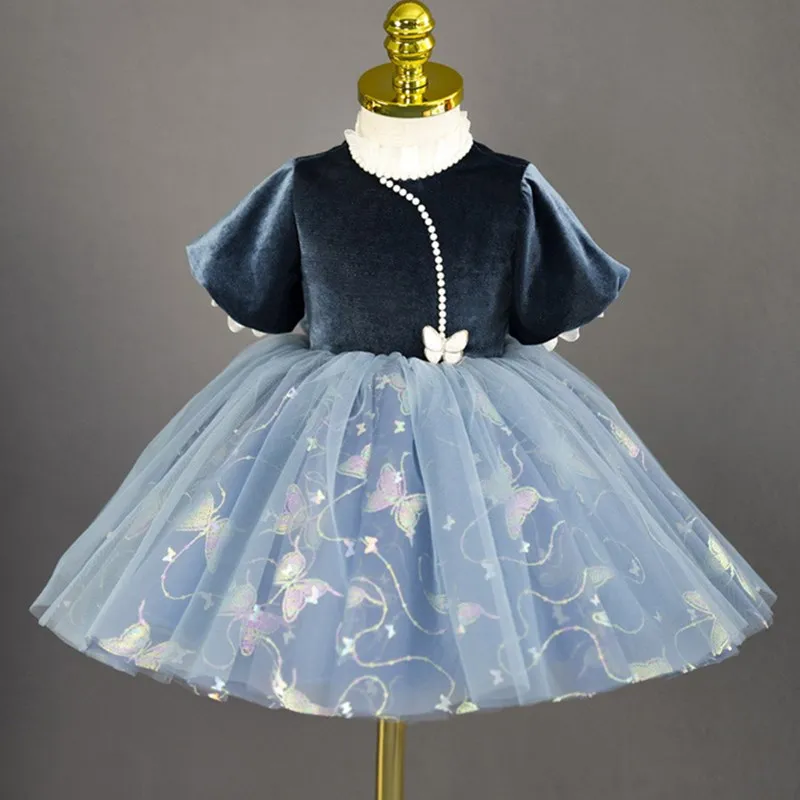 

New Children Evening Dresses for Girls Sequin Kids Birthday Party Luxury Fluffy Ball Gown Wedding Prom Formal butterfly Dress
