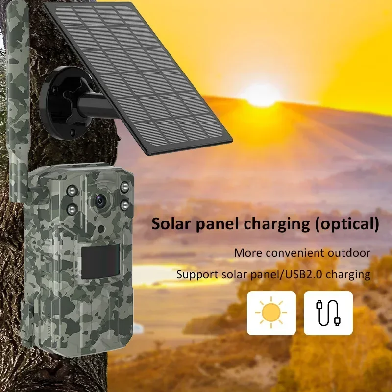

Охотничья фотоловушка на солнечной батарее, 14 МП, 4G, SIM-карта, IP66, водонепроницаемая камера с датчиком движения PIR 20 м для дикой природы, ИК-устройство ночного видения