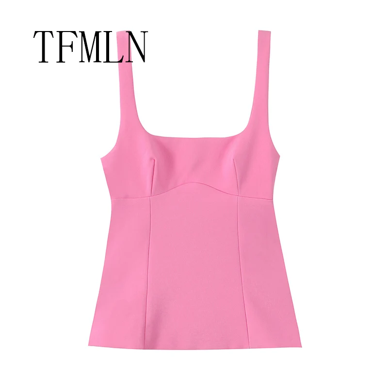 TFMLN Fashion Summer Women's Backless Bow Tops  Female Square Neck Slim Tank Tops Solid Camisole Y2k Vests Short Top
