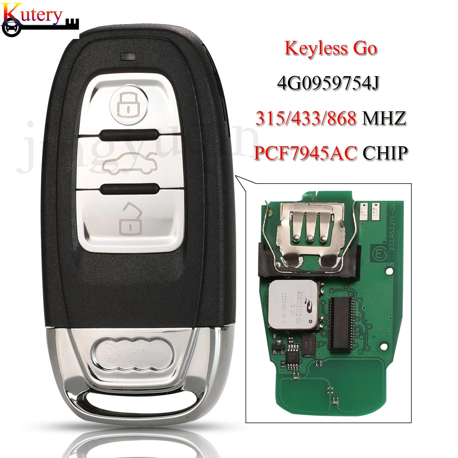 

jingyuqin Keyless Go 754J 3Buttons Full Smart Remote Car Key Fob For Audi A4 A5 A6L A7 A8 Q5 315/433/868Mhz PCF7945AC Chip