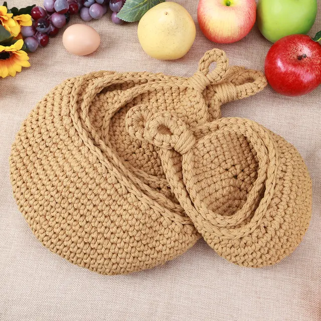 Függő Fali Zöldség Gyümölcskosarak Dekoráció Bohém Kézi Szőtt Falra Tartó Tároló Kosár Konyha Száraz Polc - Image 6