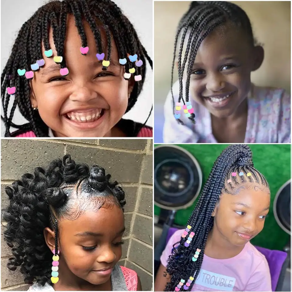 Kotkiddy 48 Pezzi Perline Capelli per treccine Accessori per Bambine Ragazze Dolci Perline Decorazione Capelli Set Gioielli con Strumenti (Giallo Arancione Trasparente
