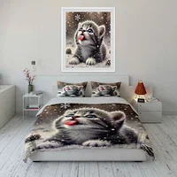 Ensemble cadeau sur le thème des chatons d'hiver, plusieurs tailles pour enfants et adultes, ensemble de literie exquis 3 pièces, cadeau 3